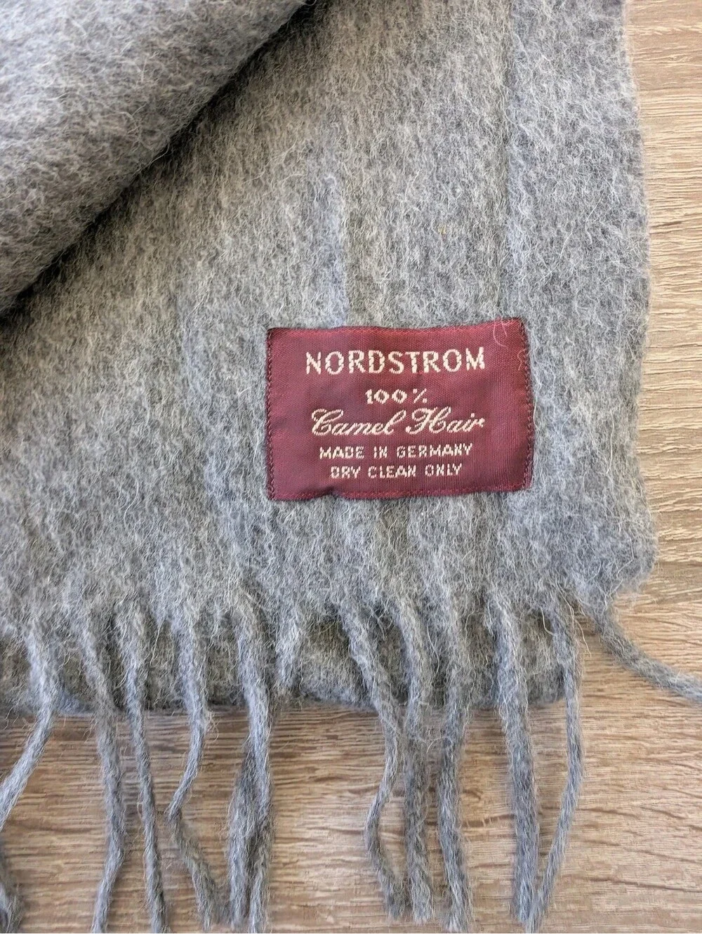 Nordstrom 100% Camel Hair Gray Scarf Fringe Classic Minimalist Unisex